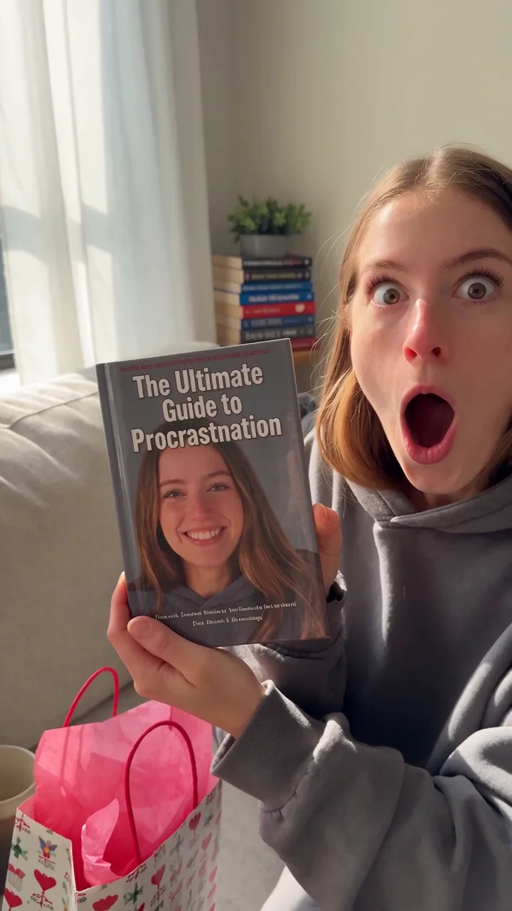 Woman reacting to a personalised book with her photo on the cover